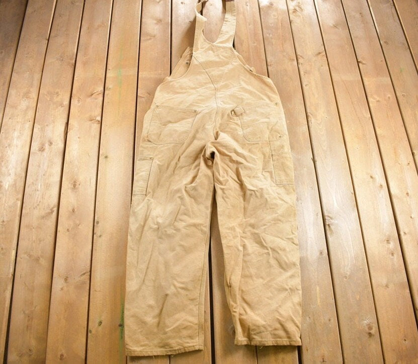 Vintage 1980s Carhartt Beige Canvas Double Knee Overalls / Utility Overalls / Vintage Workwear / Union Made In USA / Coveralls