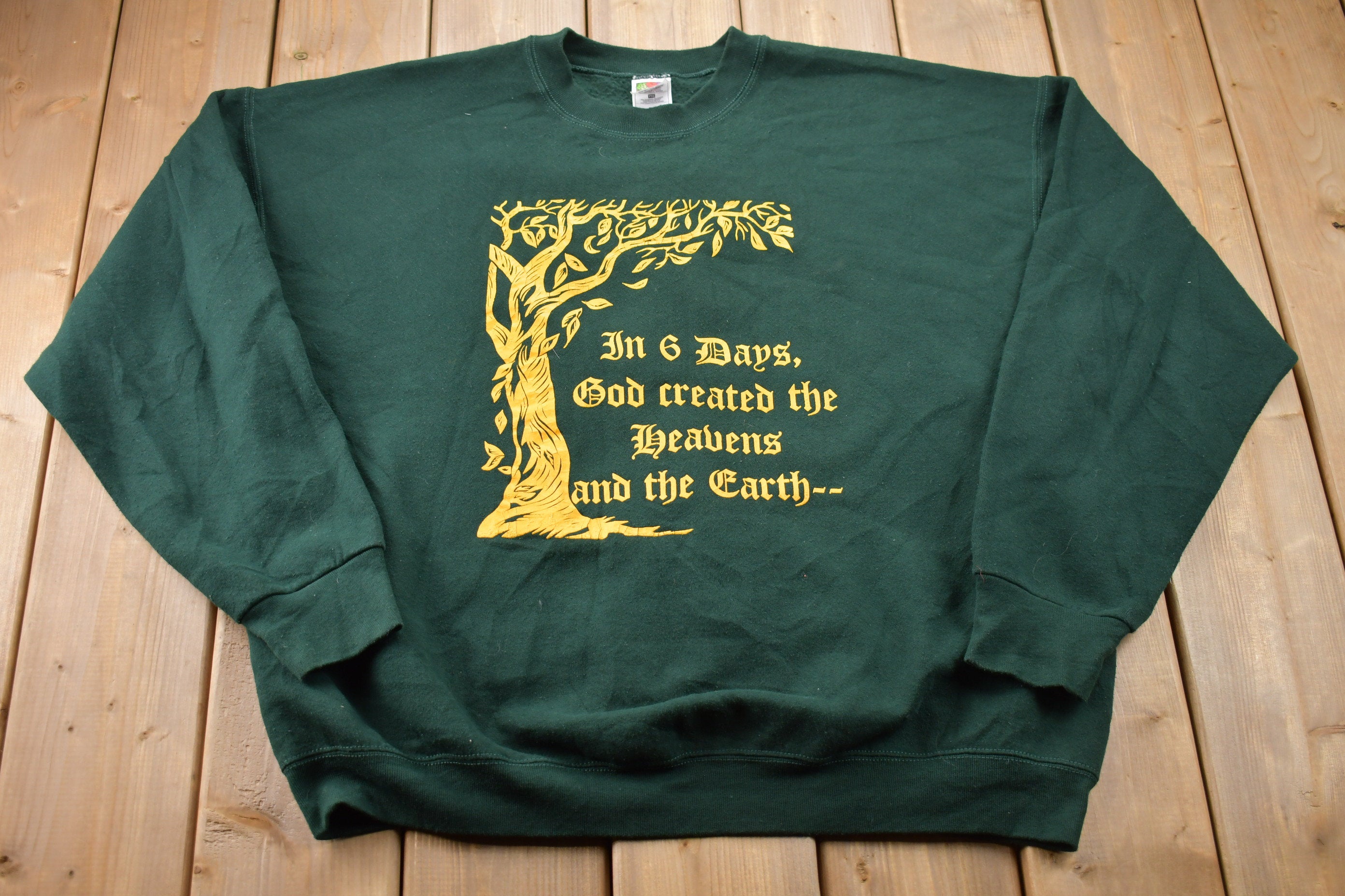Vintage 1990s Green Bay Packers In 6 Days God Created the Heavens and the Earth Crewneck Sweatshirt