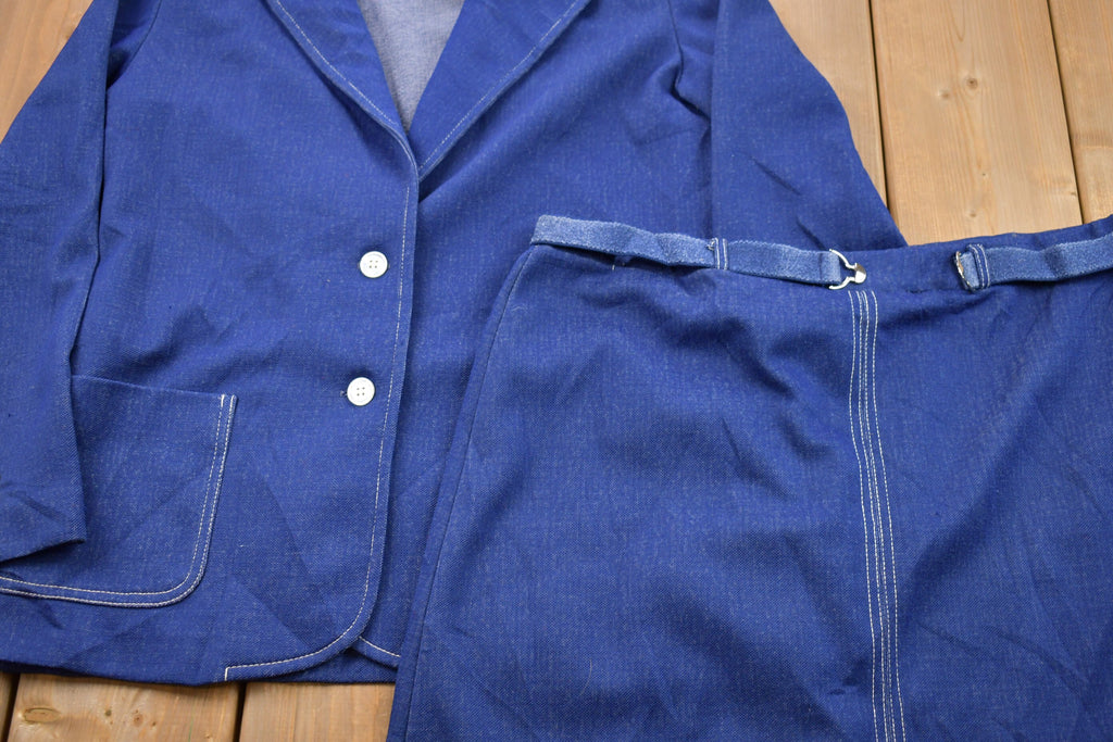 Vintage 1990s Cadisport Blazer Skirt Matching Denim Set