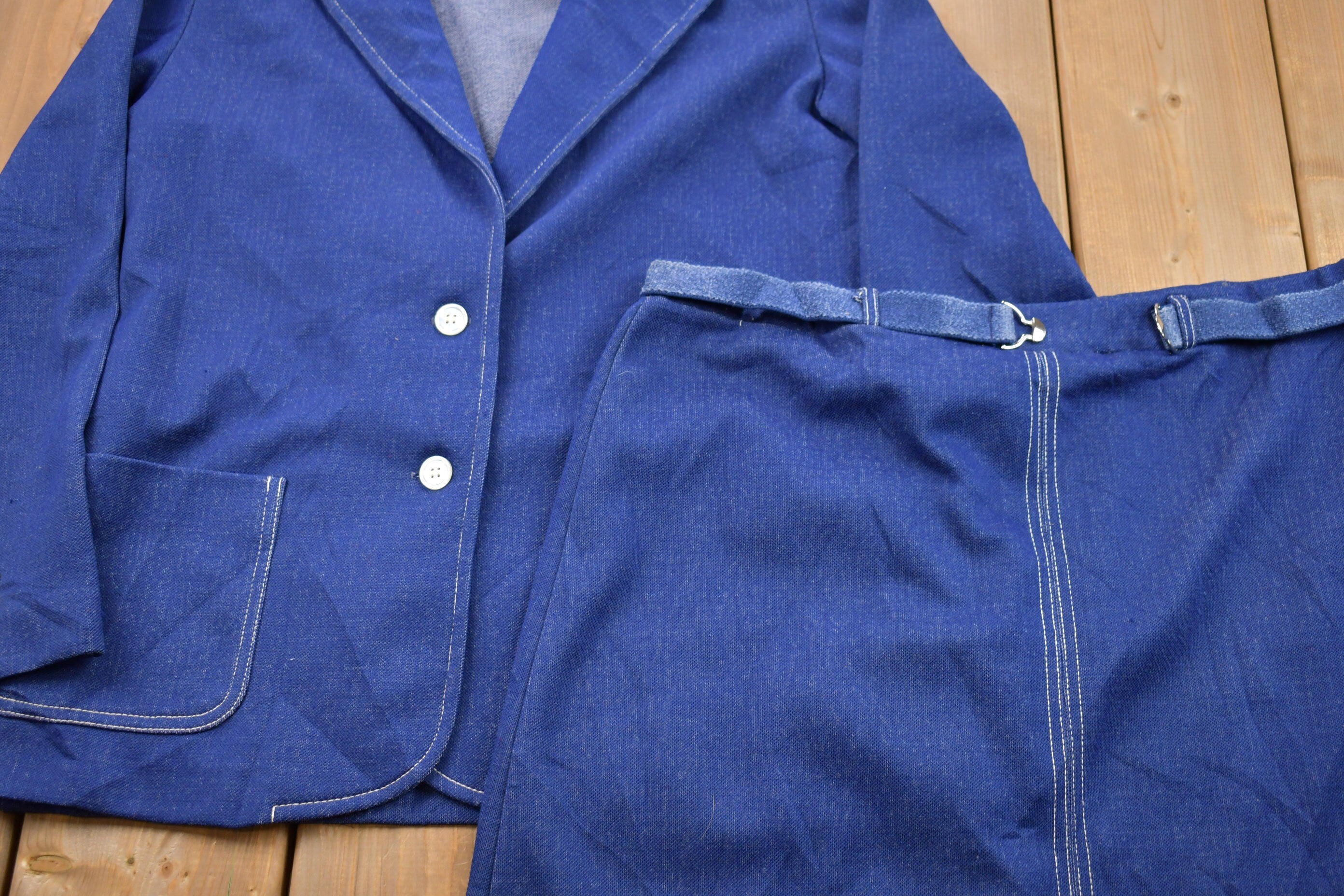 Vintage 1990s Cadisport Blazer Skirt Matching Denim Set