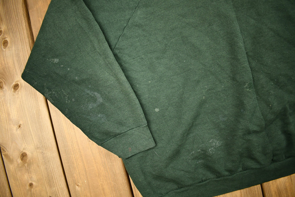Vintage 1980s Fruit Of The Loom Blank Green Raglan Crewneck Sweatshirt