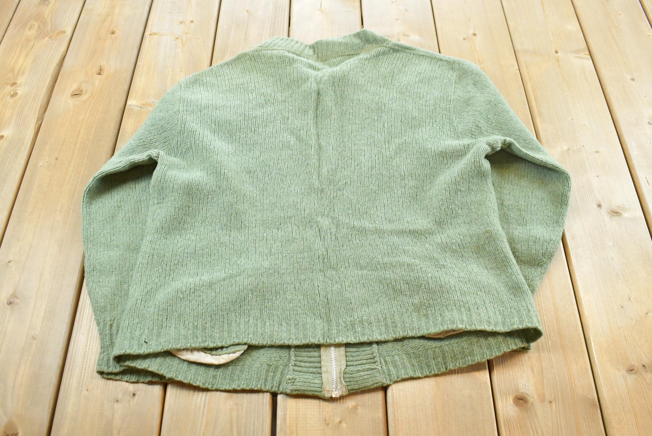 Vintage 1960s Pilgrim Sears Roebuck Wool Knit Zip Up Cardigan Sweater Womens Large /