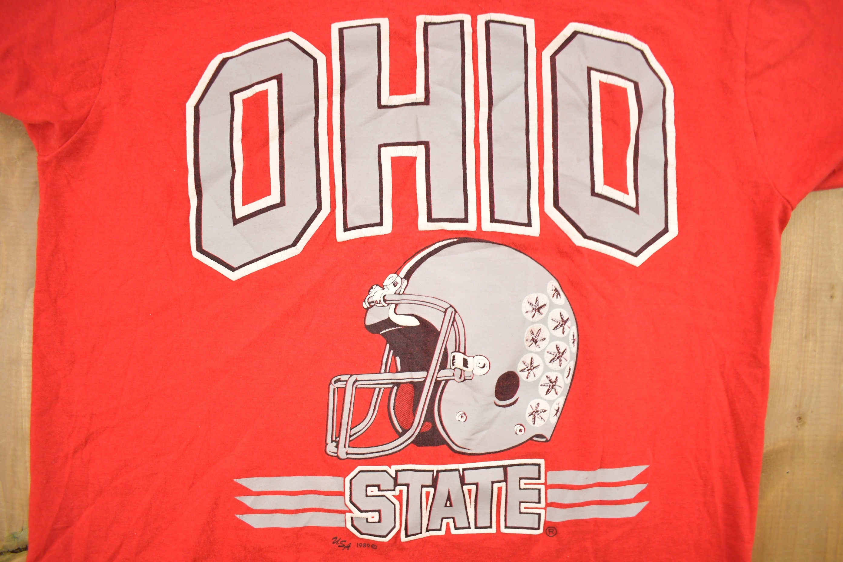Vintage 1989 Ohio State University Football Theme Collegiate T-Shirt