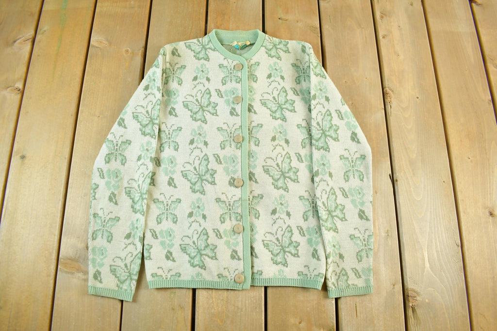 Vintage 1970s Butterfly Knit Cardigan Sweater Women's XS