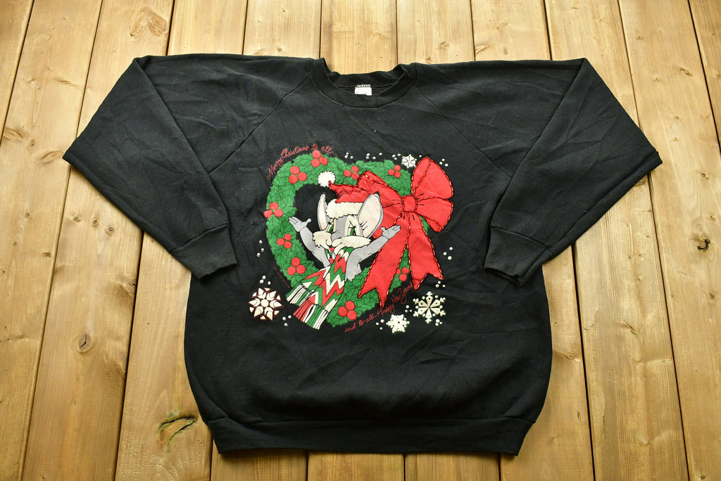 Vintage 90's Merry Christmas Raglan Sleeve Crewneck Sweater , 90s Holiday Crewneck , Winter Wear , Festive Graphic Print , Mae In USA