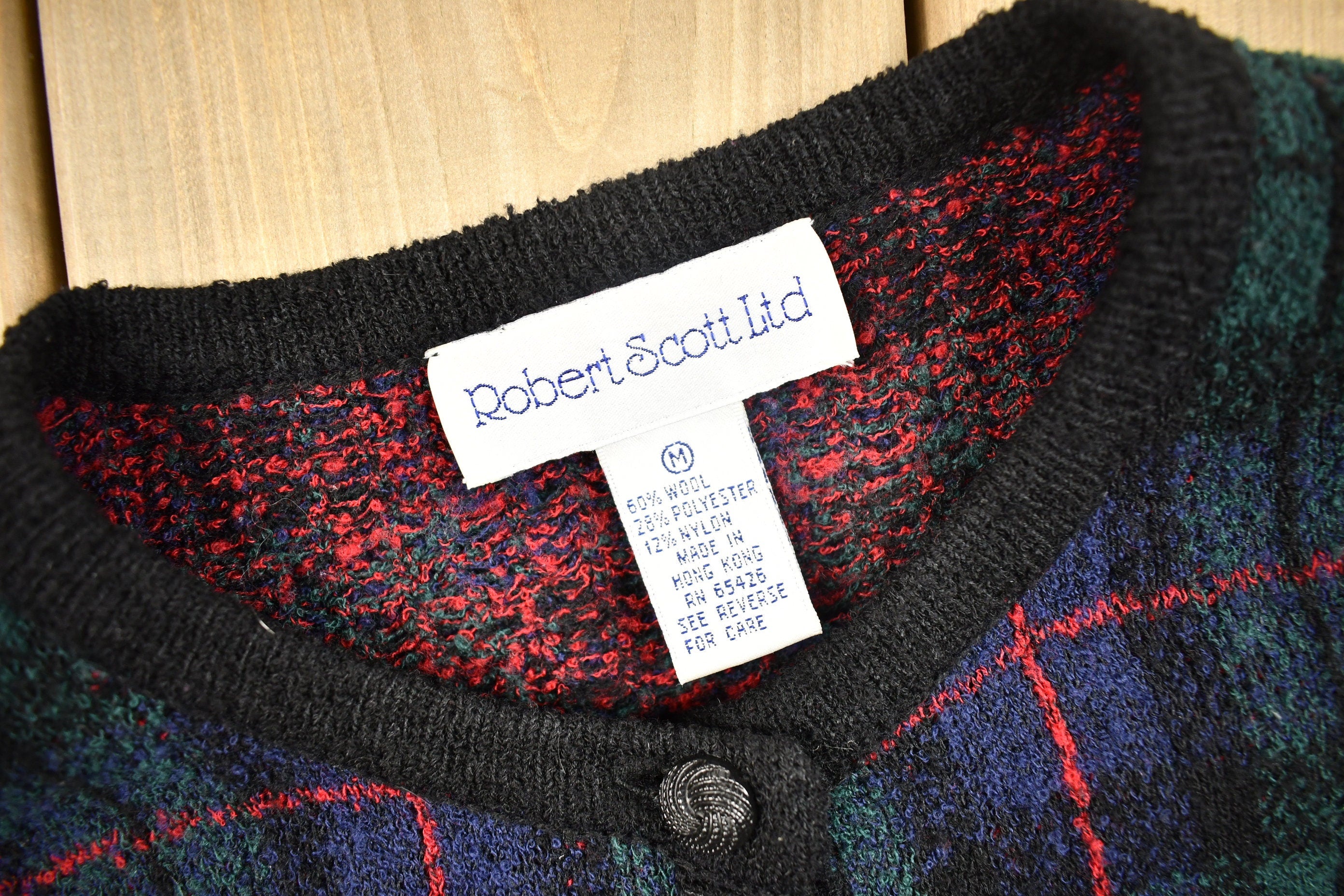 Vintage 1990s Robert Scott Plaid Knitted Cardigan Sweater