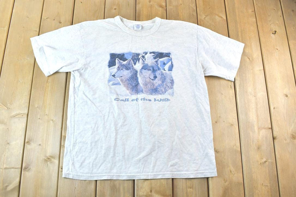 Vintage 1990s 2 Wolves Deep River Call Of The Wild Souvenir T-Shirt