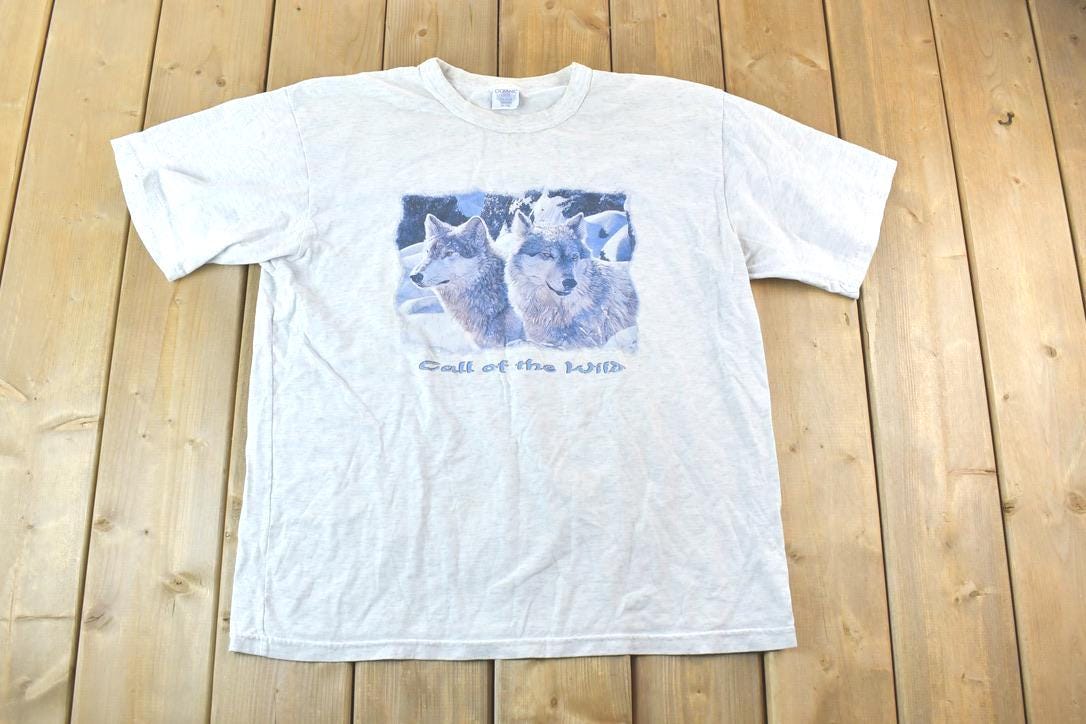 Vintage 1990s 2 Wolves Deep River Call Of The Wild Souvenir T-Shirt