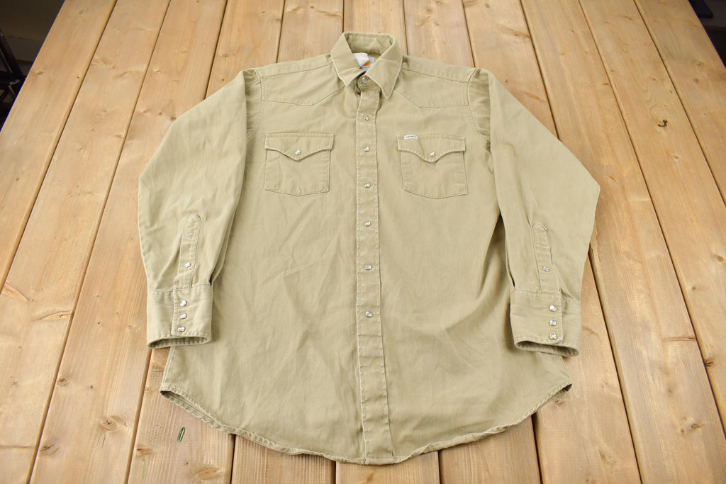 Vintage 1980s Carhartt Beige Snap Button Up Shirt