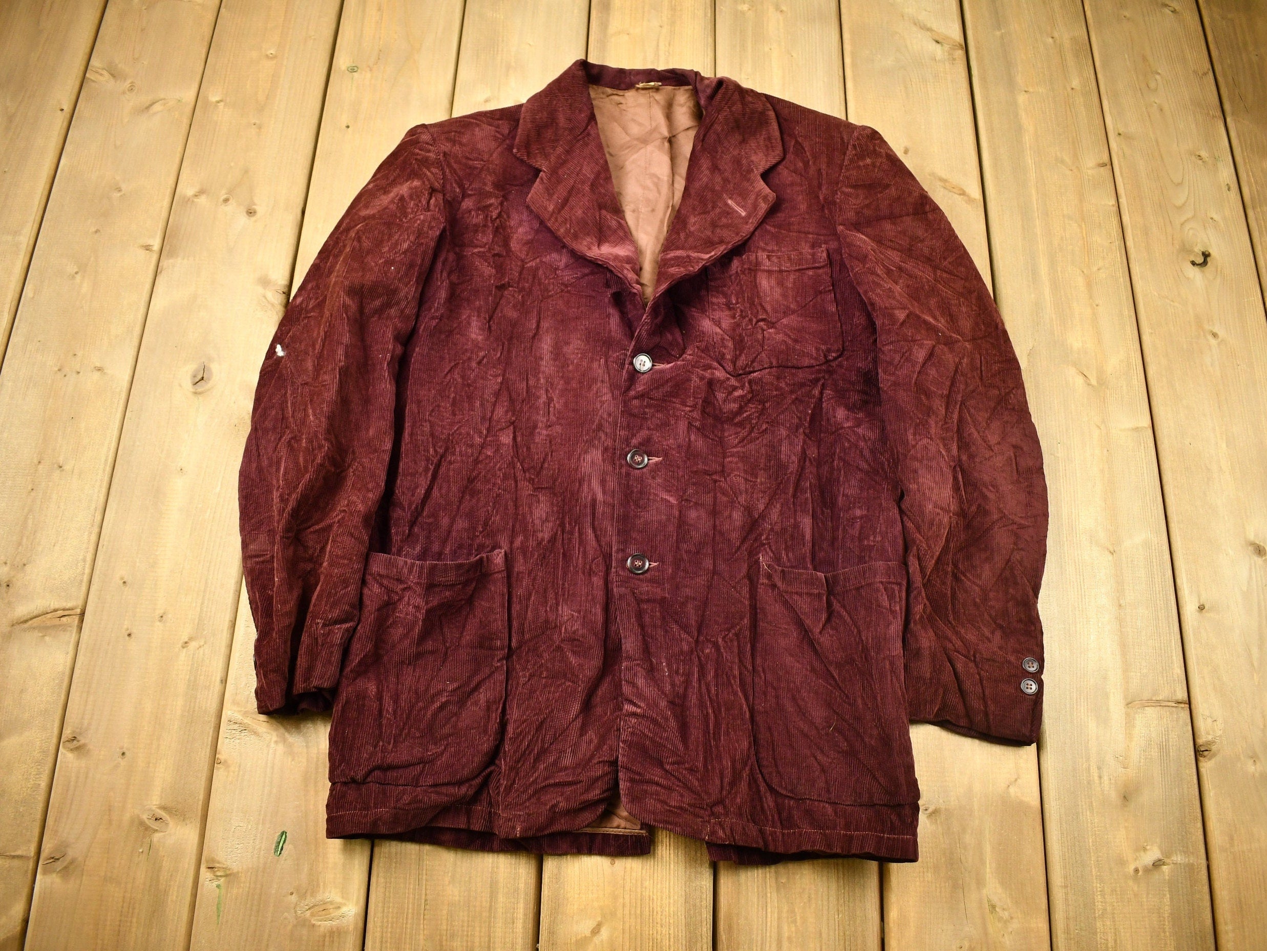 Vintage 1950s Burgundy Corduroy Button Up Blazer Jacket