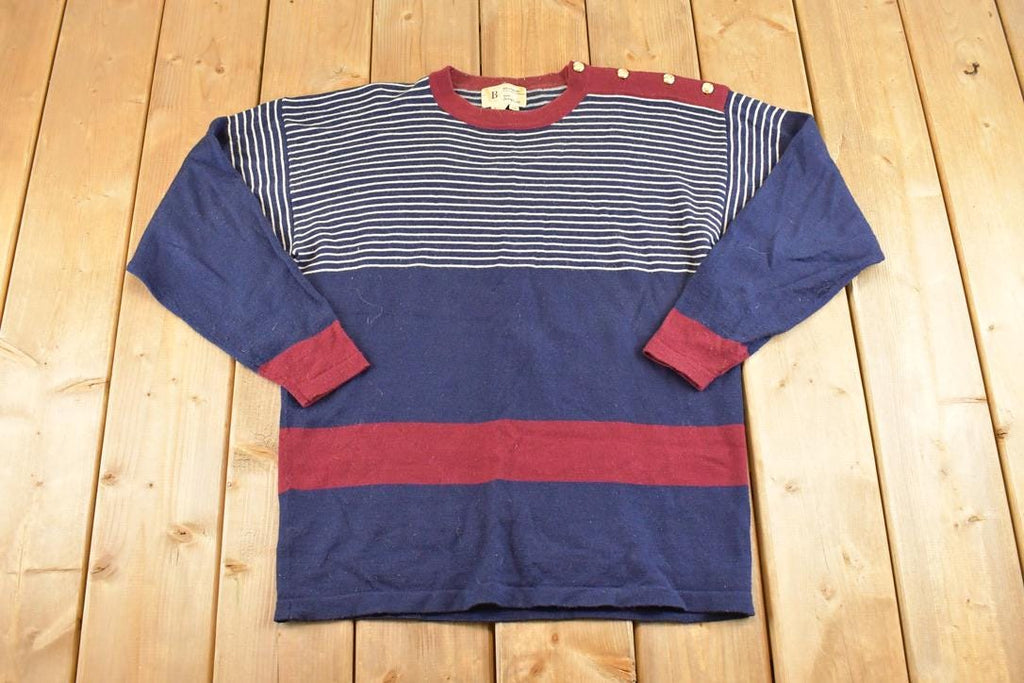 Vintage 1990s Braemar By Jeremy Scott Striped Knit Cardigan Boating Sweater Women's L