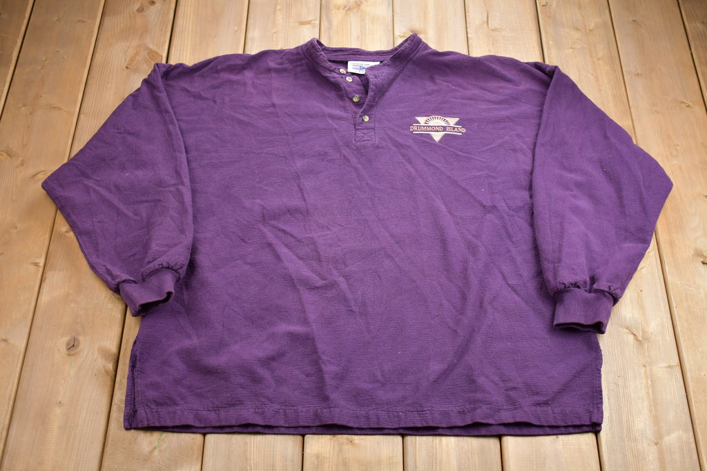 Vintage 1990s Drummond Island Embroidered Made In USA Henley Sweatshirt