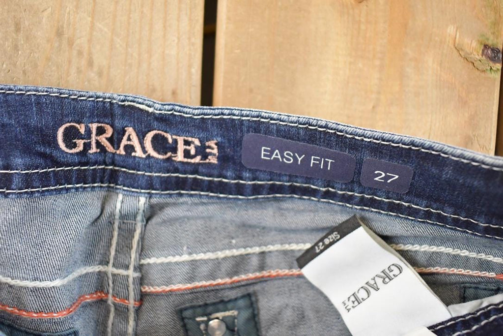 Vintage Deadstock Y2K Grace In LA Bedazzled Bootcut Low Rise Jeans Women's Size 27 x 32