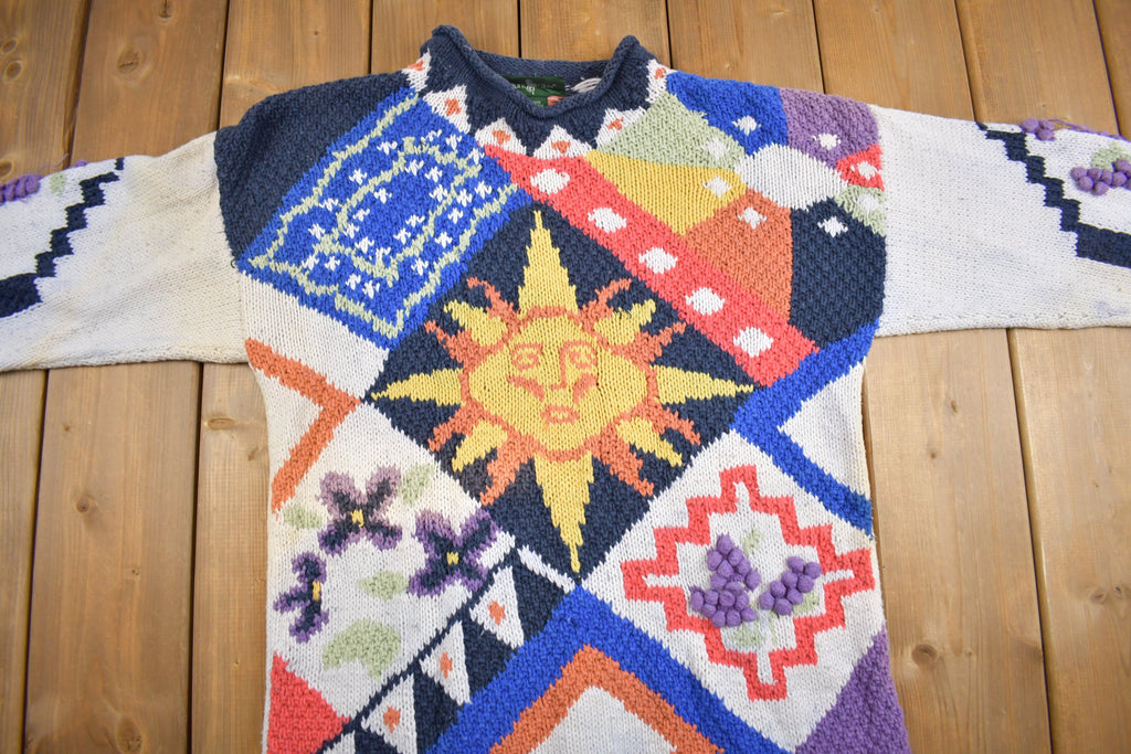 Vintage 1990s Hunt Club Southwestern Sun Theme Knit Sweater