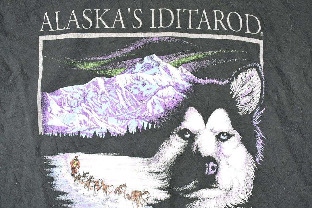 Vintage 1990s Alaska Iditarod Husky Convoy Travel T-Shirt Men's XL