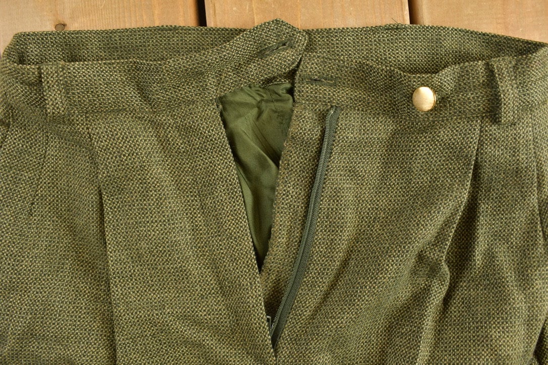 Vintage 1980s Green Wool Pants Size 24 x 27 / Vintage Trousers / Rare Vintage / Vintage Pants / Button Fly / Wool Trousers / Made In Canada