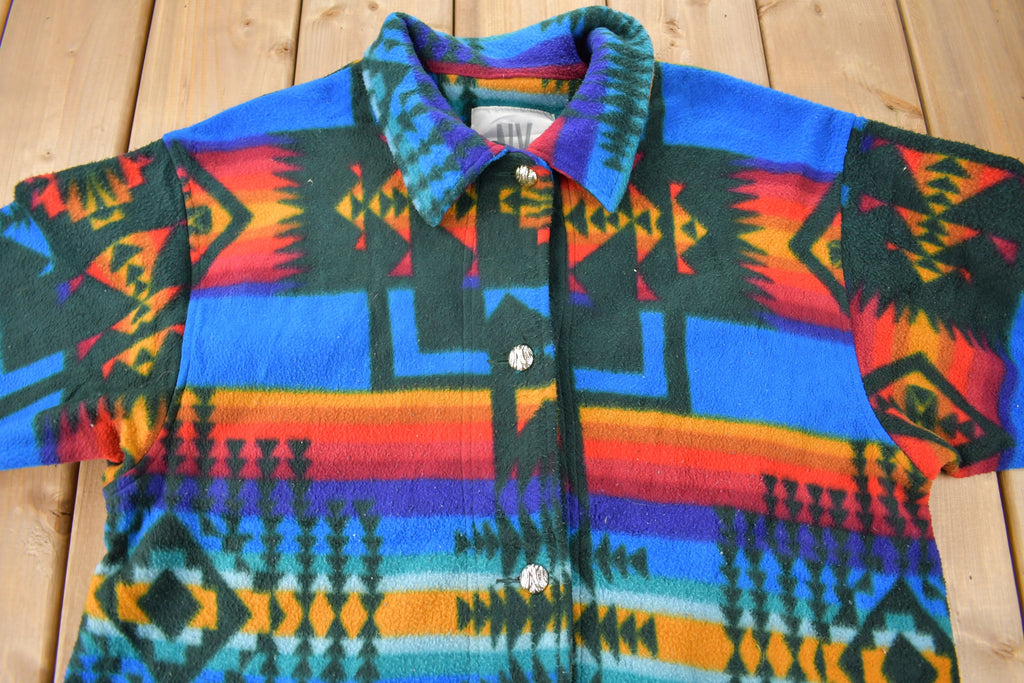 Vintage 1990s Aztec South Western Pattern Button Up Fleece Sweater OSFA