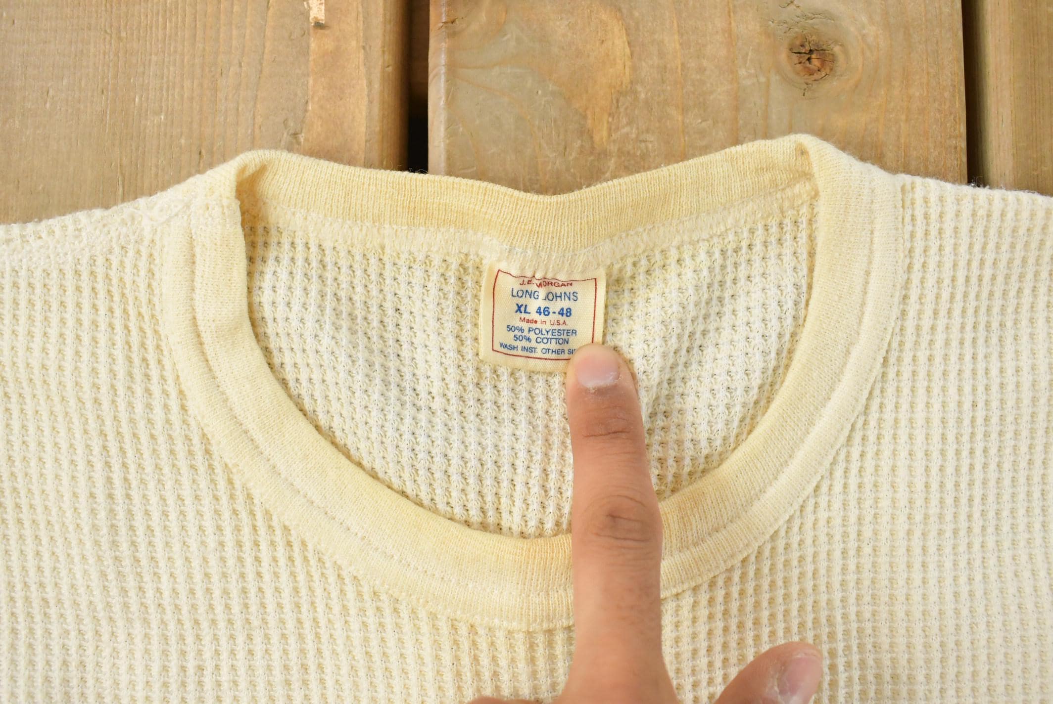 Vintage 1970s J.E. Morgan Long Johns Thermal Waffle Knit Long Sleeve Shirt Men's L-XL