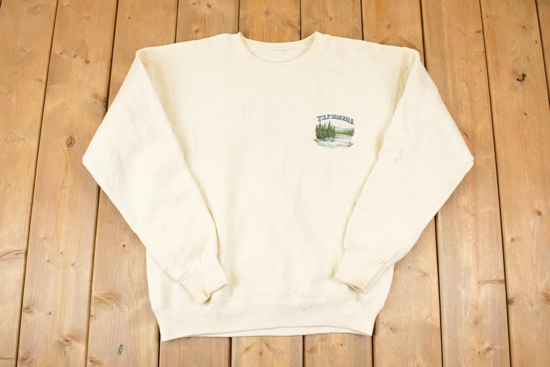 Vintage 1990s TSF Originals Graphic Print FAB Fishing Crewneck Sweatshirt Mens L