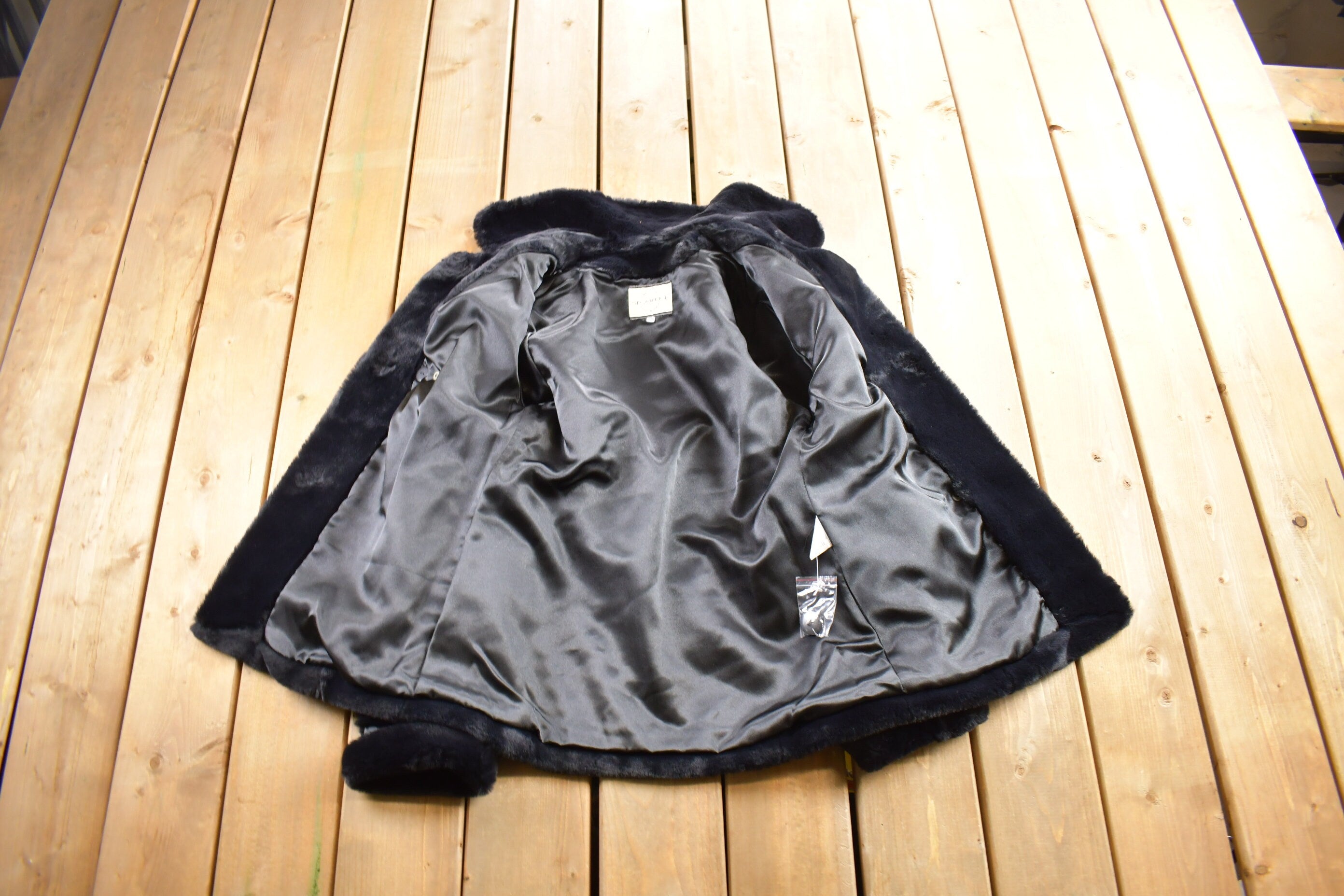 Vintage 1980s Sequence Black Mink Fur Coat Made In USA