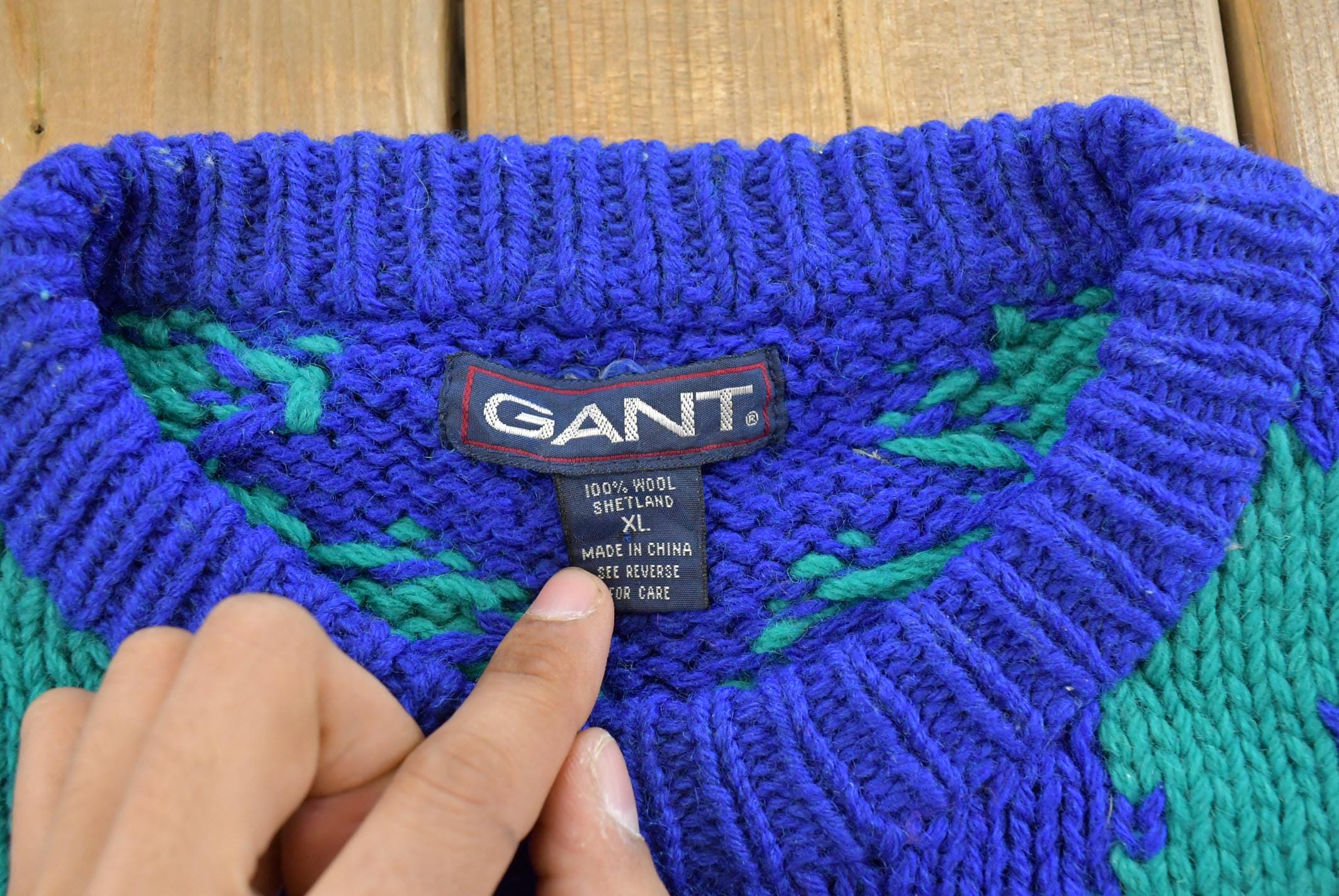 Vintage 1990s Gant Wool Knit Abstract Pattern Crewneck Sweater /