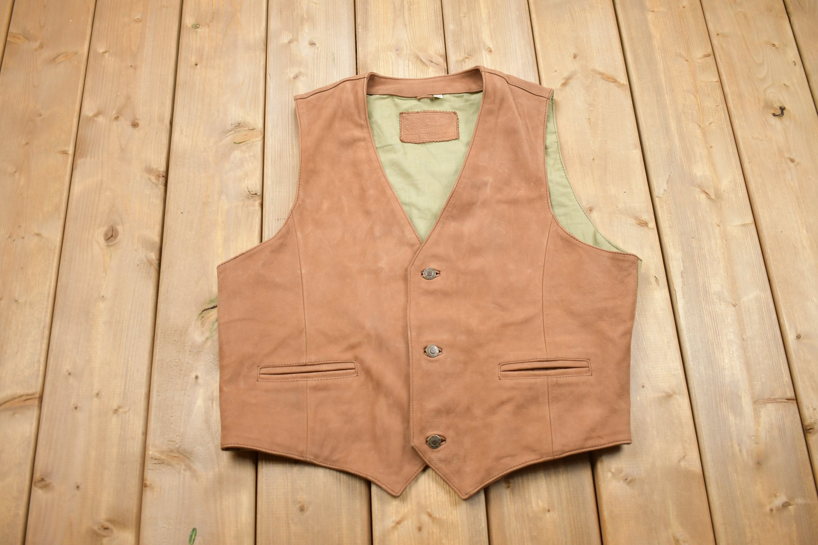 Vintage 1980s Roundtree & Yorke Brown Leather Vest