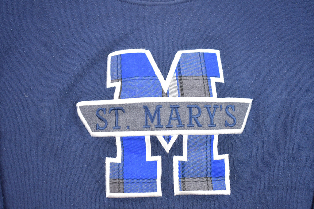 Vintage 1990s Youth St. Mary's Discus Athletics Plaid Embroidered Crewneck Sweatshirt