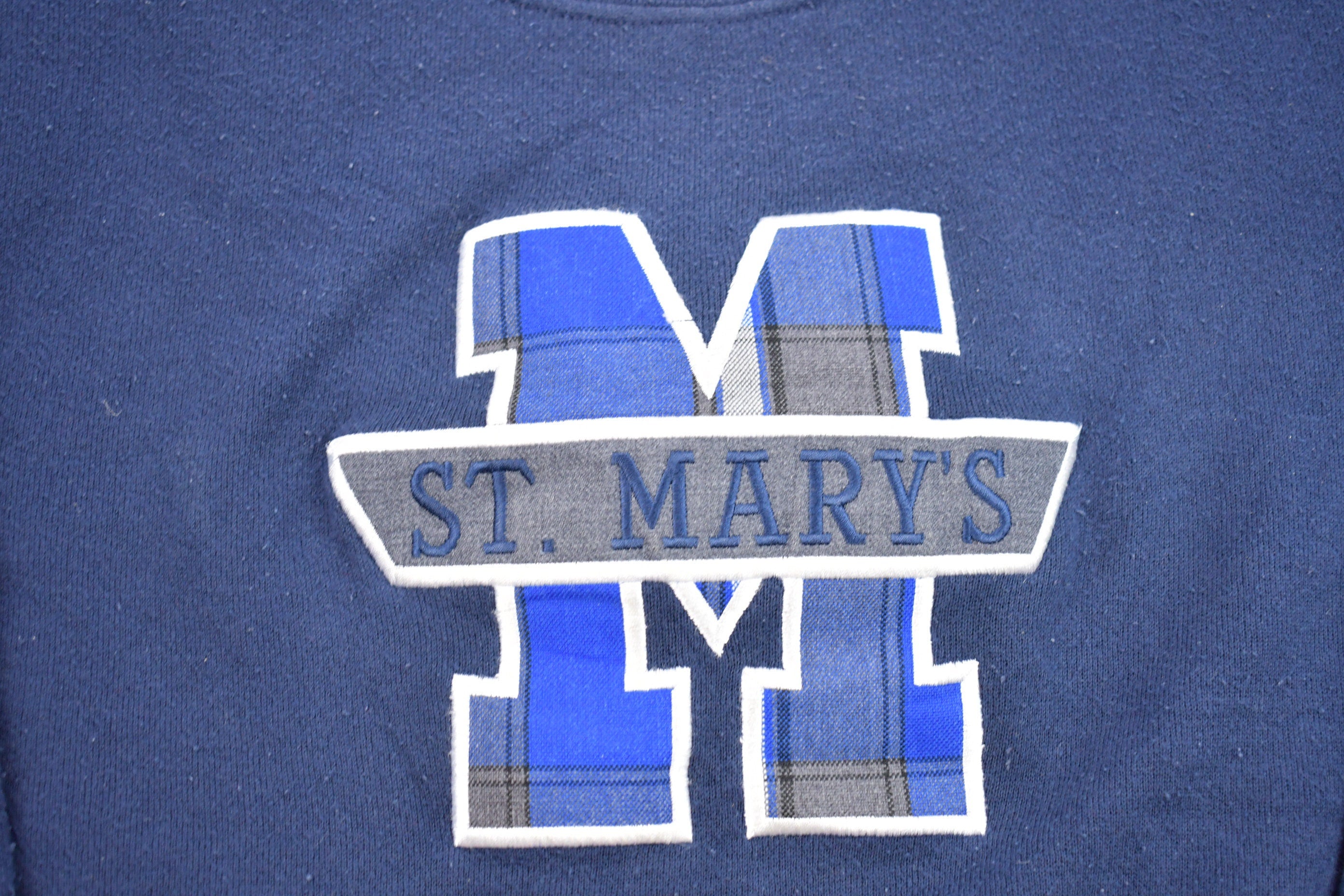 Vintage 1990s Youth St. Mary's Discus Athletics Plaid Embroidered Crewneck Sweatshirt