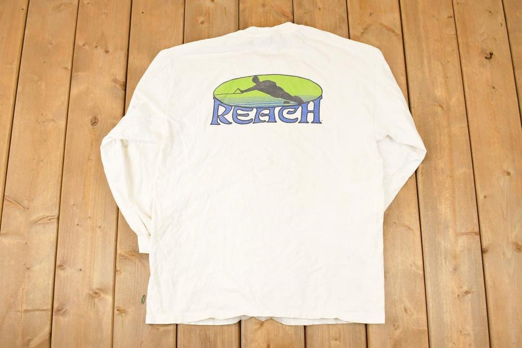 Vintage 1990s Reach Water Ski Cartoon Logo Graphic Print Long Sleeve T Shirt Mens M