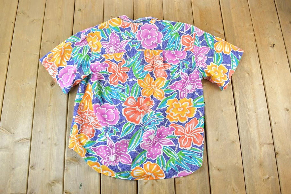 Vintage 1990s Liz Sport Neon Floral Button Up Shirt