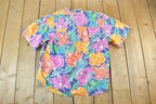 Vintage 1990s Liz Sport Neon Floral Button Up Shirt