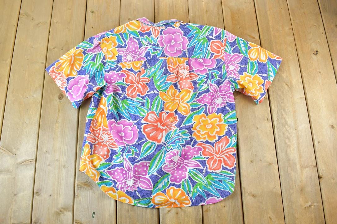 Vintage 1990s Liz Sport Neon Floral Button Up Shirt