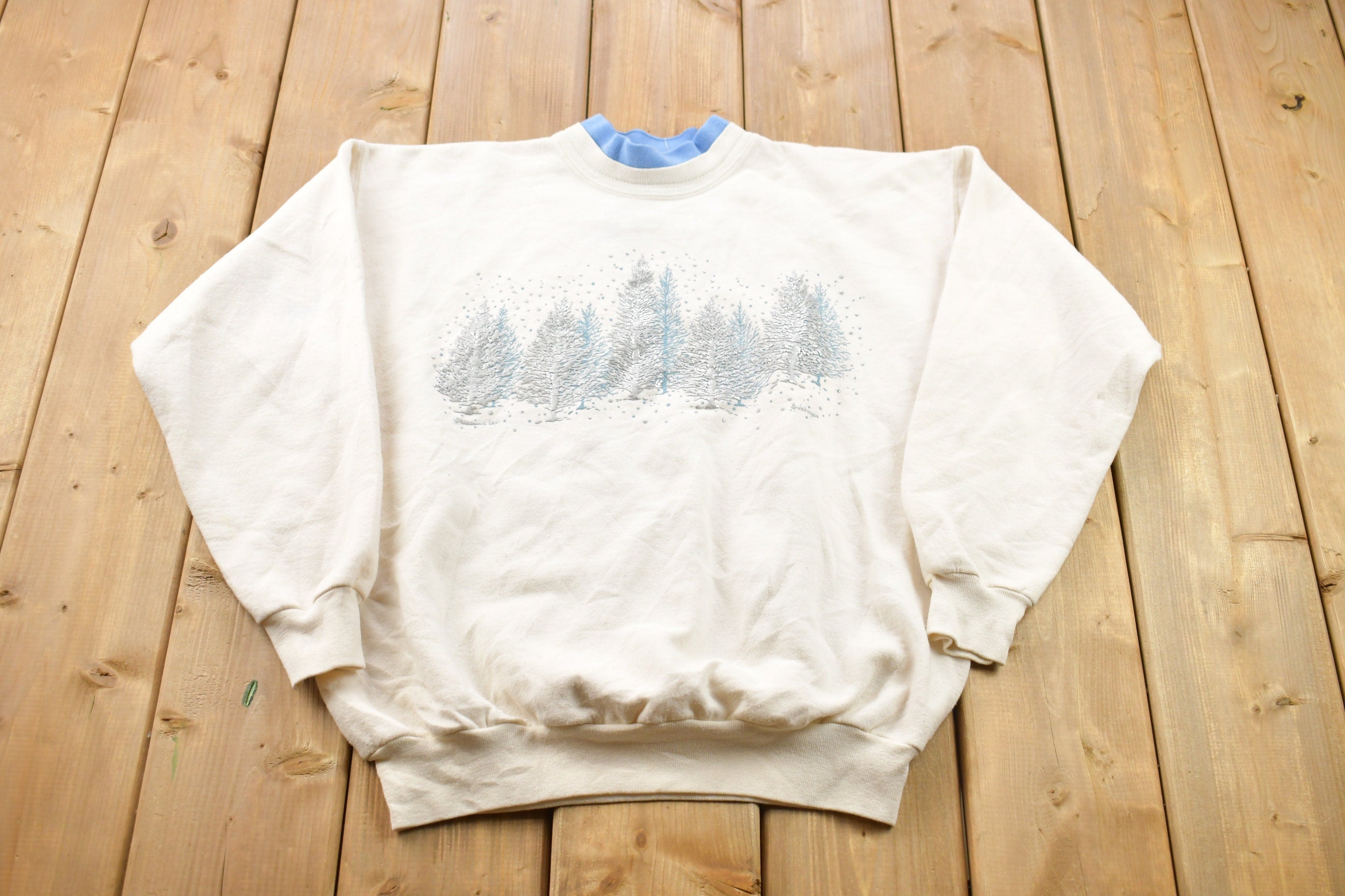 Vintage 1990s Winter Trees Crewneck Sweater