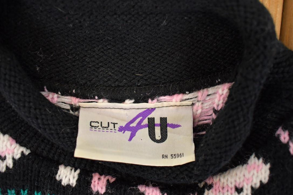 Vintage 1990s Cut 4 U Abstract Floral Print AOP Knit Crewneck Sweater Women's L / 90s Knitted Sweatshirt / Vintage Preppy Knits