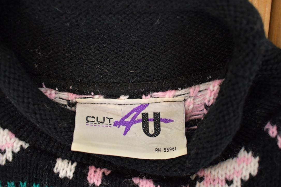 Vintage 1990s Cut 4 U Abstract Floral Print AOP Knit Crewneck Sweater Women's L
