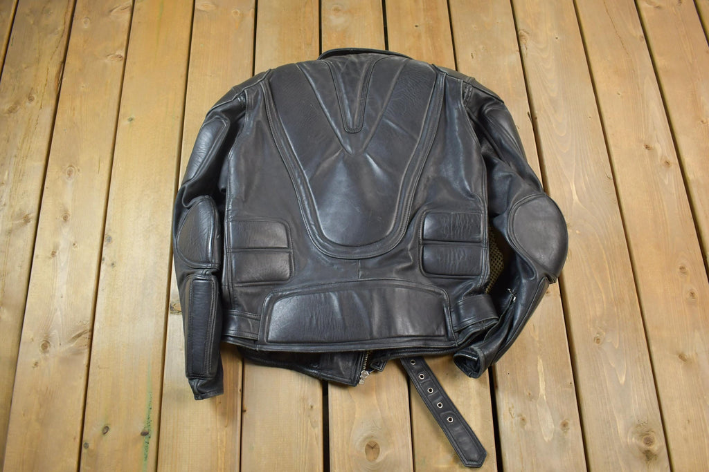 Vintage 1990s Teknic Heavy Padded Leather Biker Motorcycle Jacket