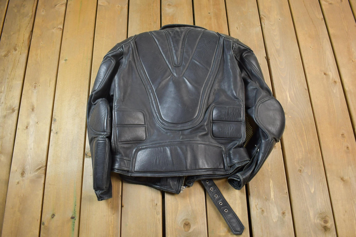 Vintage 1990s Teknic Heavy Padded Leather Biker Motorcycle Jacket