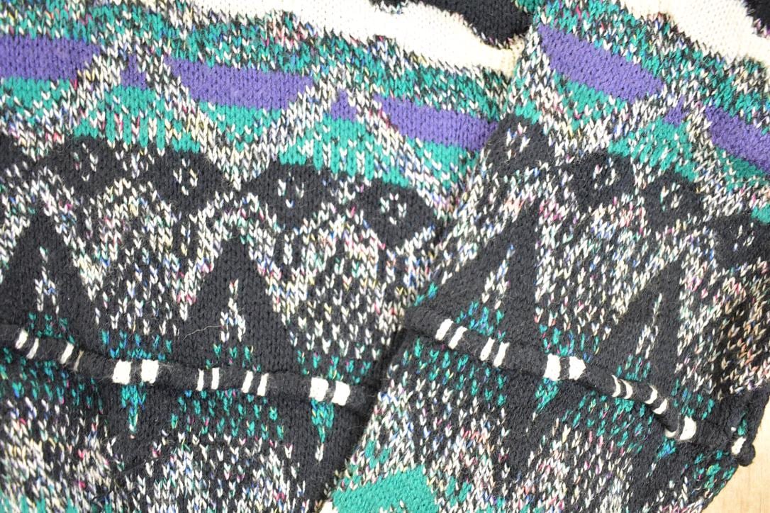 Vintage 1990s Concrete Abstract Striped Pattern Knit Crewneck Sweater Mens L