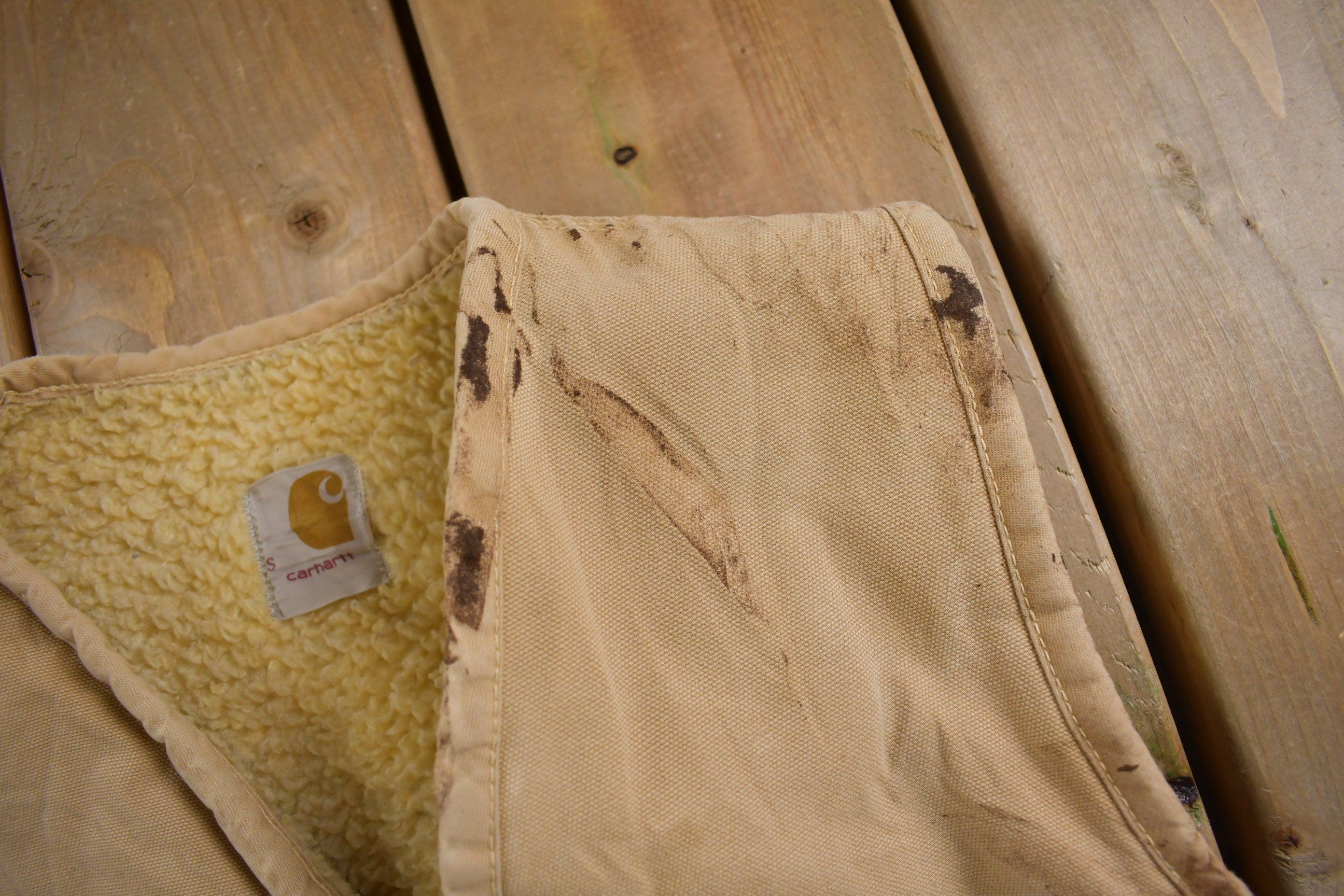 Vintage 1960s Carhartt Sherpa Lined Beige Work Vest  Vintage Workwear  Streetwear  Made In USA  Outdoorsman  Union Made