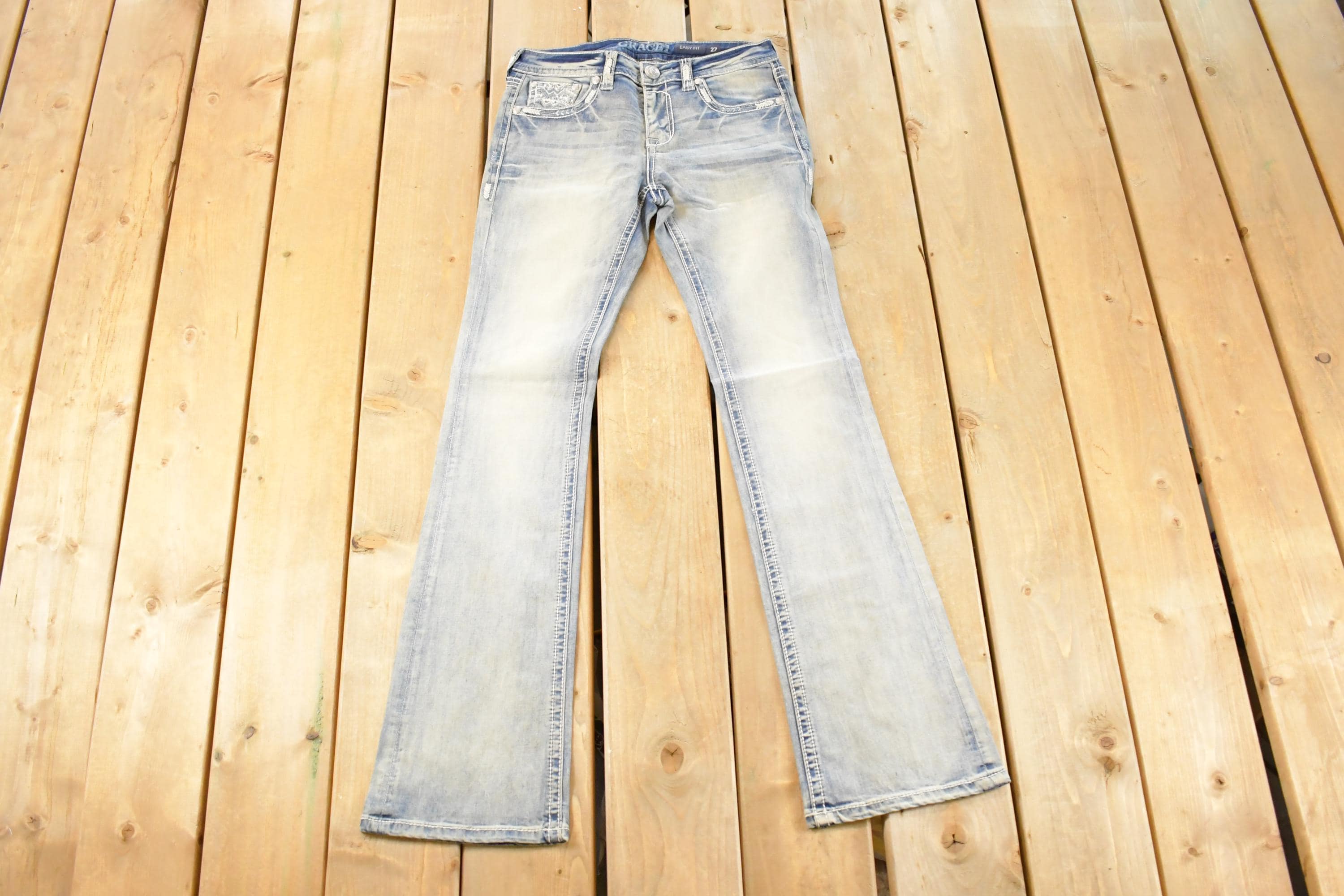 Vintage Deadstock Y2K Grace LA Bedazzled Low Rise Jeans Women's Size 27 x 32