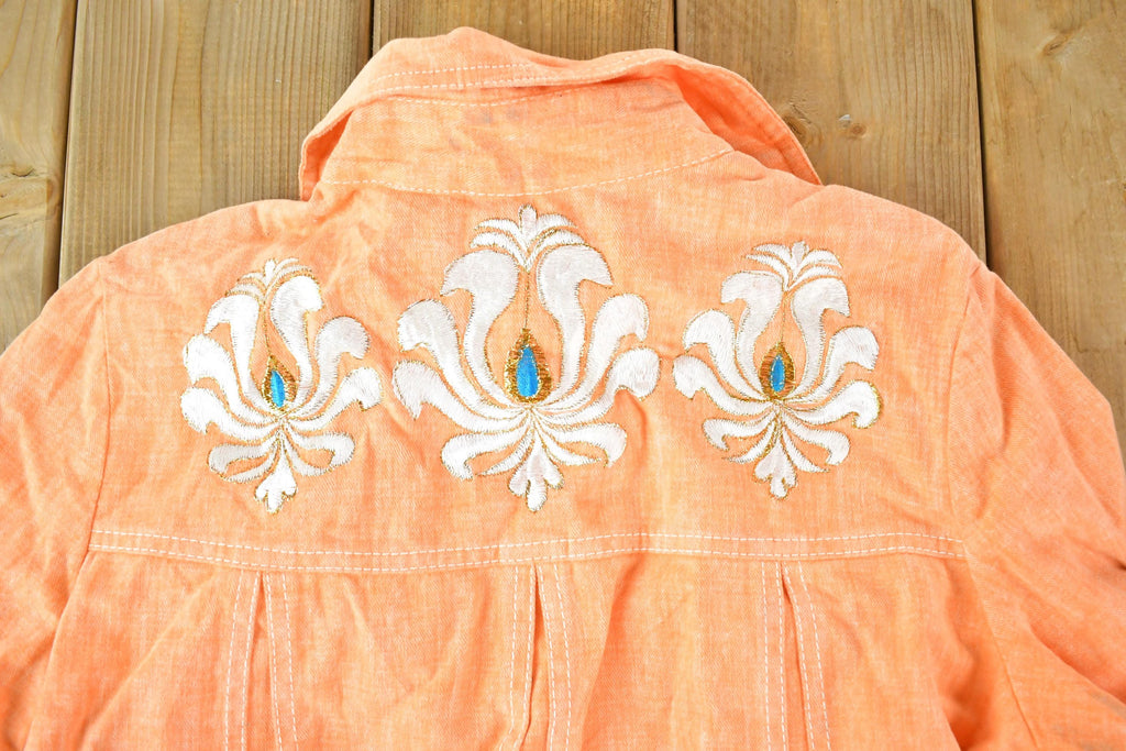 Vintage 1970s Maximum Floral Embroidered Button Up Shirt Womens M