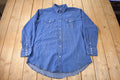 Vintage 1990s Wrangler Denim South Western Style Pearl Snap Button Up Rodeo Shirt Size XXLT