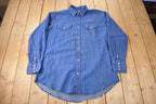 Vintage 1990s Wrangler Denim South Western Style Pearl Snap Button Up Rodeo Shirt Size XXLT