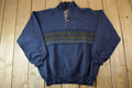 Vintage 1990s Oxford Knit Cotton Mix Quarter Button Mock Neck Sweatshirt