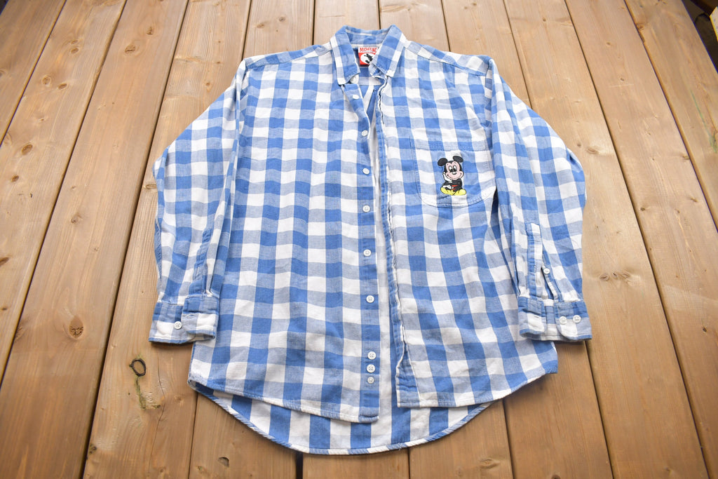 Vintage 1990s Mickey Mouse Plaid Button Up Shirt