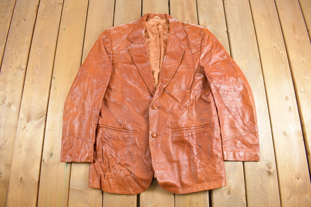 Vintage 1970s Pioneer Wear Leather South Western Blazer / Fall Outerwear / Leather Coat / Winter Outerwear / Made In USA / True Vintage