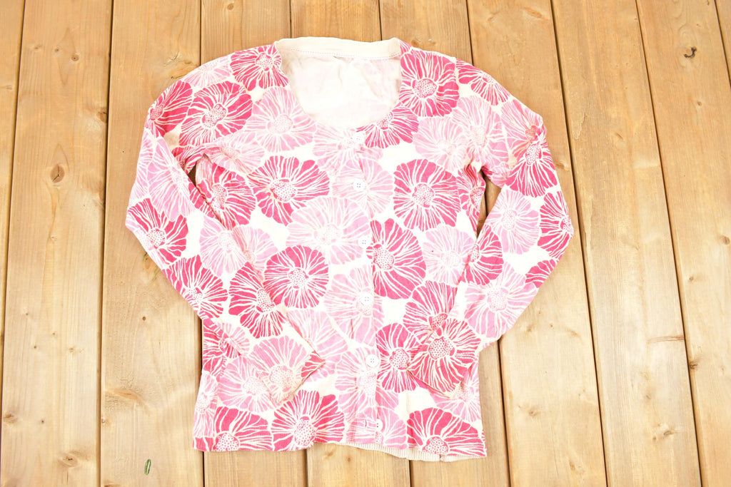 Vintage 1990s Floral Button Up Crewneck Sweatshirt Women's S