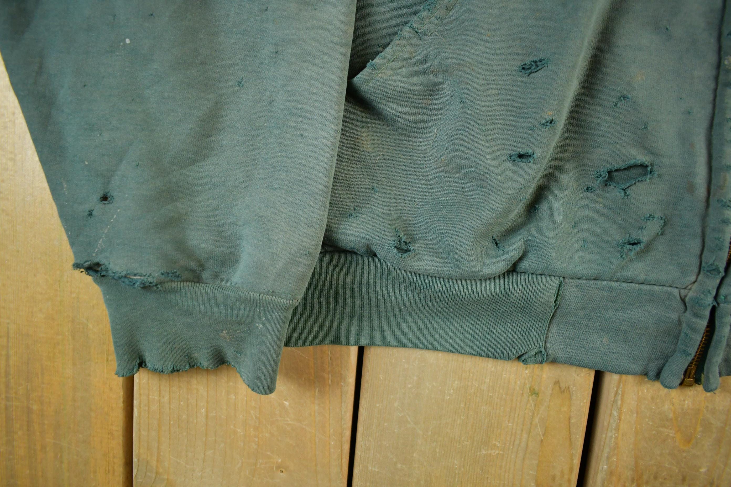 Vintage 1990s Carhartt Thrashed Sun Faded Zip Up Thermal Hoodie Men's 2XL
