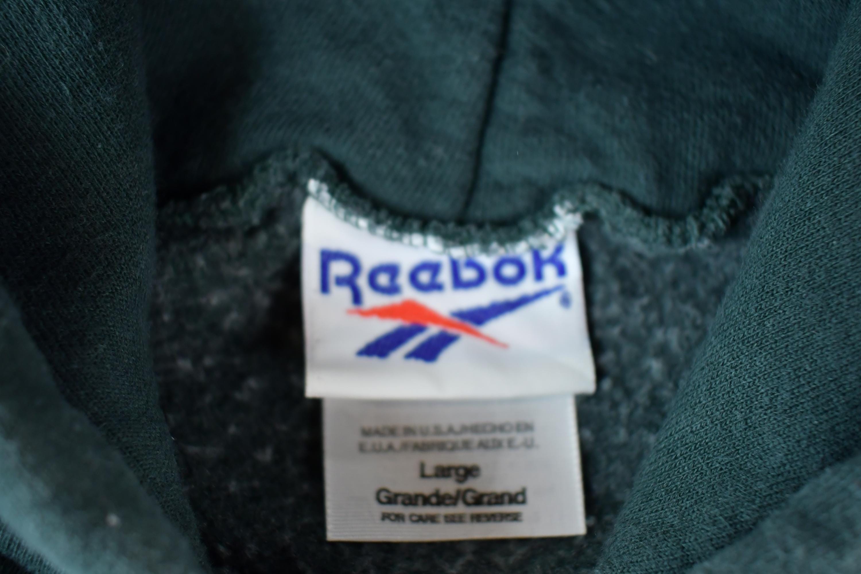 Vintage 1990s Reebok Hunter Green Embroidered Graphic Hoodie