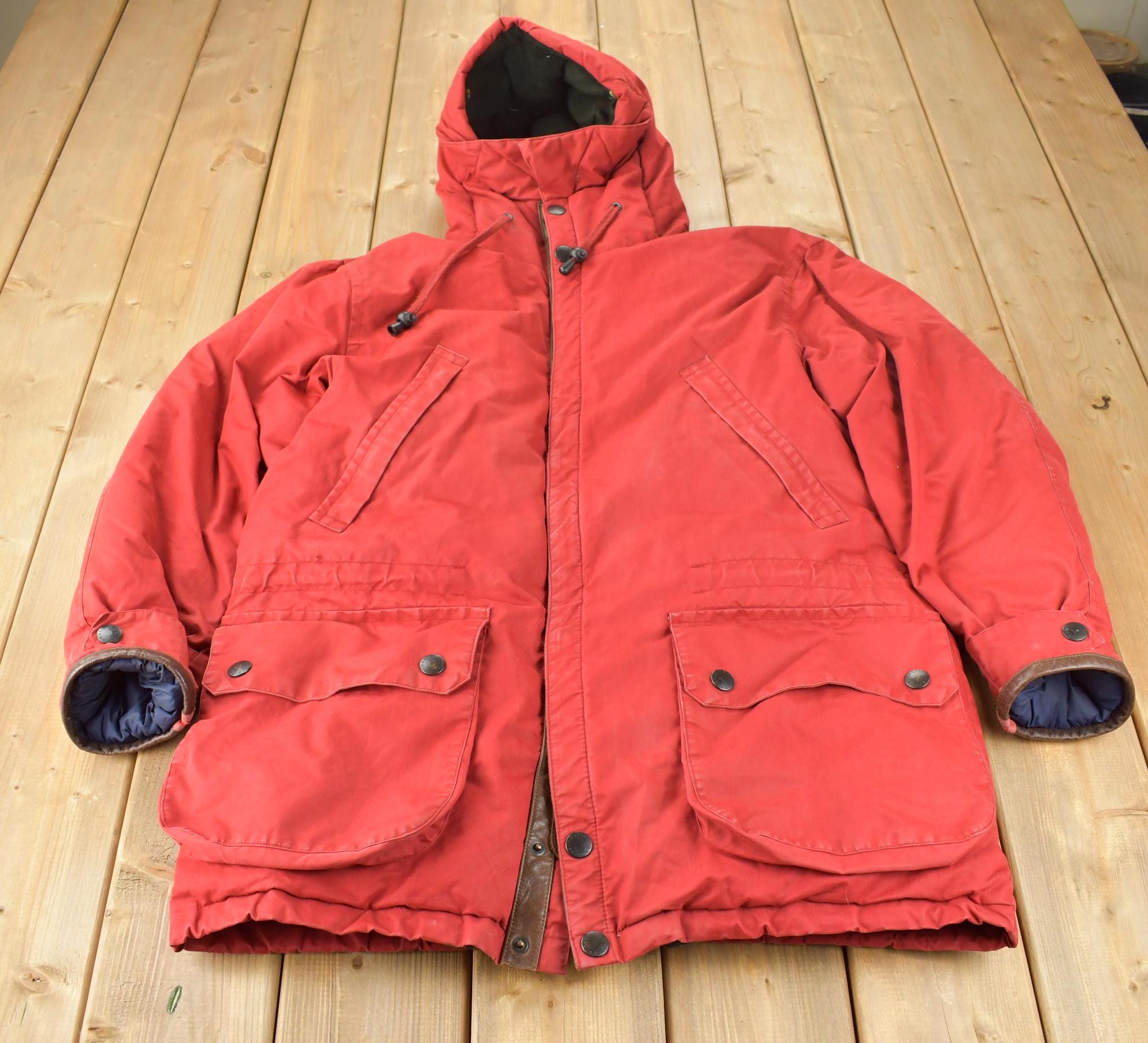 Vintage 1990s Nautica Puffer Jacket With Leather Trim Size M